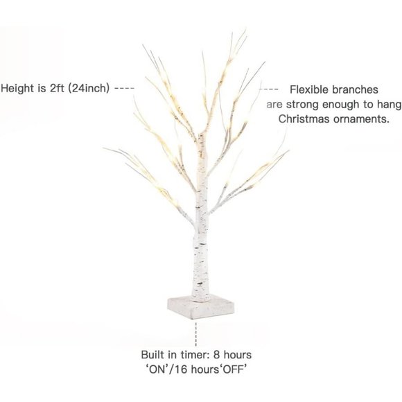2 Pack 24” Birch Tree White Light 18LT Warm Battery Powered Timer Home Decor - Picture 4 of 7
